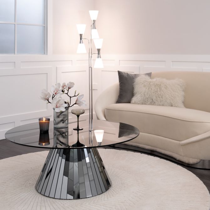 Modern Mirrored Circle Glass Coffee Table per il soggiorno contemporaneo 64x64 0