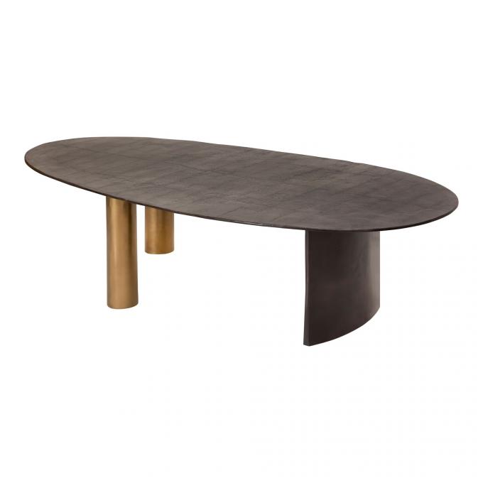 Modern Metal Top glass Tavolo da caffè ovale Marrone con gambe in acciaio inox 1