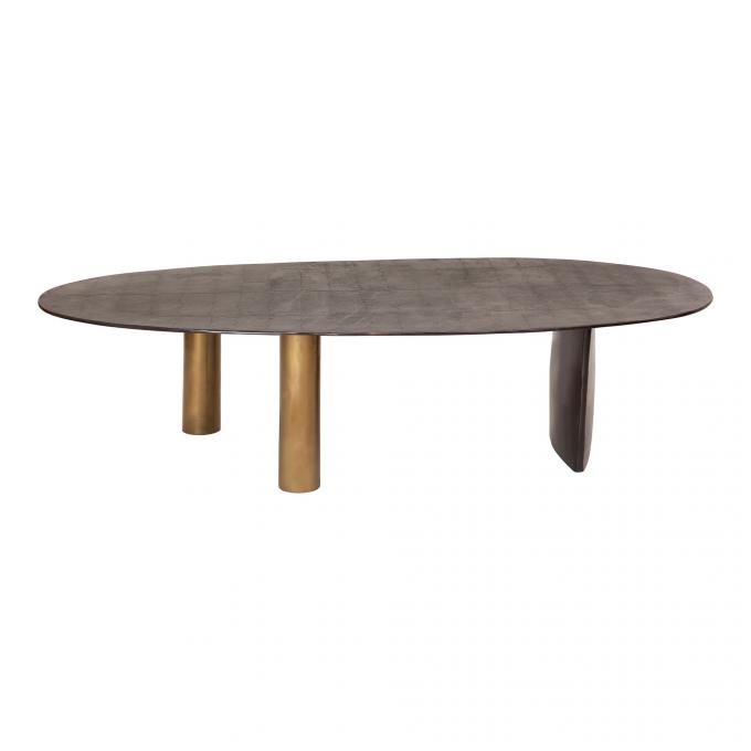 Modern Metal Top glass Tavolo da caffè ovale Marrone con gambe in acciaio inox 2