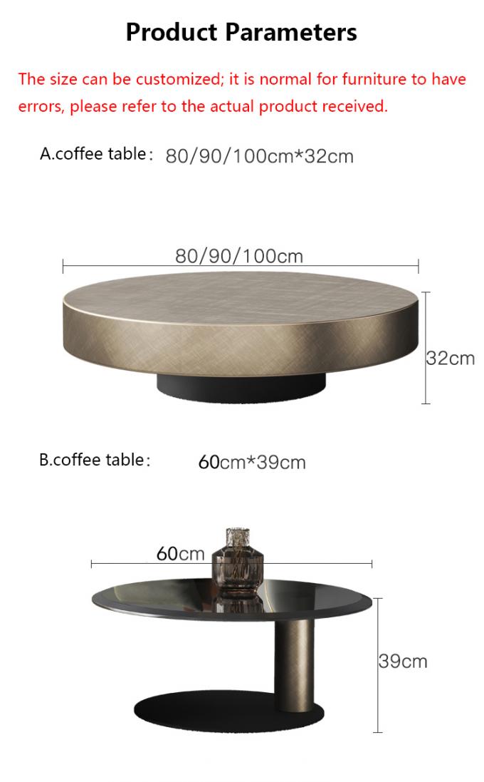 Tavolo da caffè rotondo in vetro temperato oro metallo Forma del tamburo contemporaneo 5