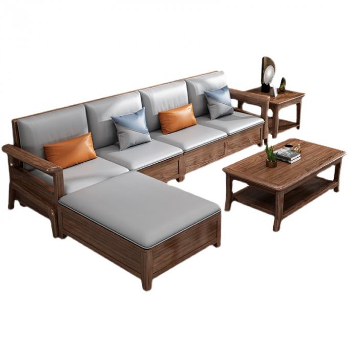 Divano in legno massello in teak con 7 posti, salotto modulare con rivestimento in pelle 4