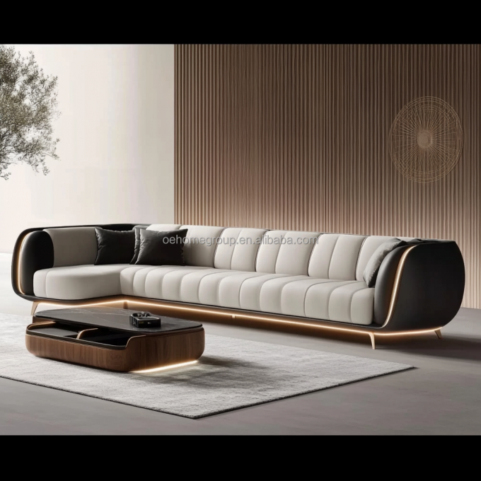 Divano moderno imbottito da 2 a 3 posti Divano leggero Salone di lusso Divano da letto Divani di cuoio Divano mobili 6