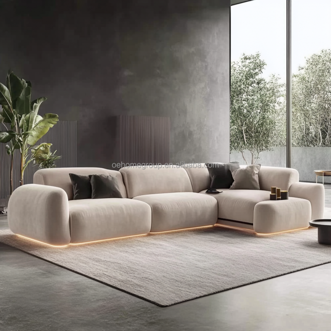 Divano angolare modulare in tessuto boucle curvo, decorativo, accogliente, componibile, per pavimento, mobili, set moderno per soggiorno 5