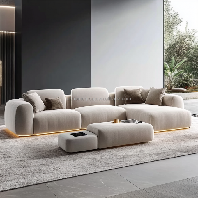 Divano angolare modulare in tessuto boucle curvo, decorativo, accogliente, componibile, per pavimento, mobili, set moderno per soggiorno 6