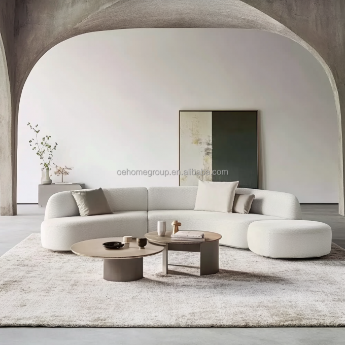 Arredamento a schiena a doppio sedile in stile tufted divano bianco amore con cuscino in tessuto a luna di legno hotel must-have 3