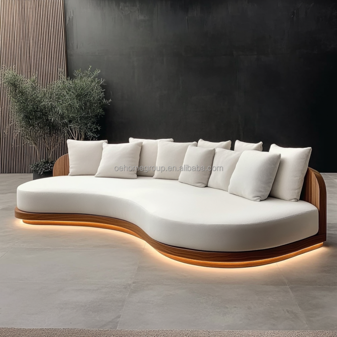 Arredamento a schiena a doppio sedile in stile tufted divano bianco amore con cuscino in tessuto a luna di legno hotel must-have 6
