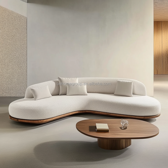 Set di divani in stile giapponese, color noce, con gambe in legno e tessuto tecnico antimacchia 2
