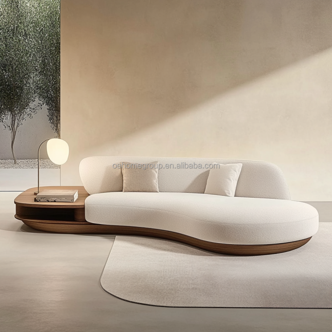 Set di divani in stile giapponese, color noce, con gambe in legno e tessuto tecnico antimacchia 3