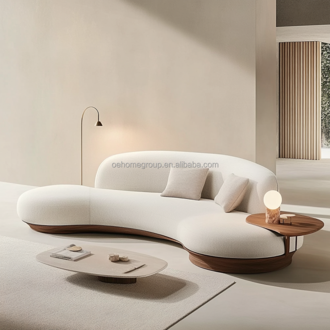 Set di divani in stile giapponese, color noce, con gambe in legno e tessuto tecnico antimacchia 5