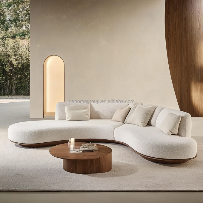 Set di divani in stile giapponese, color noce, con gambe in legno e tessuto tecnico antimacchia 6