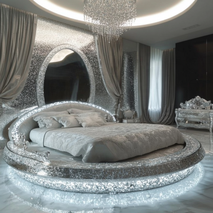 Set letto in stile moderno con specchi in taglia regina Arredamento moderno per camere da letto con design di specchi 3