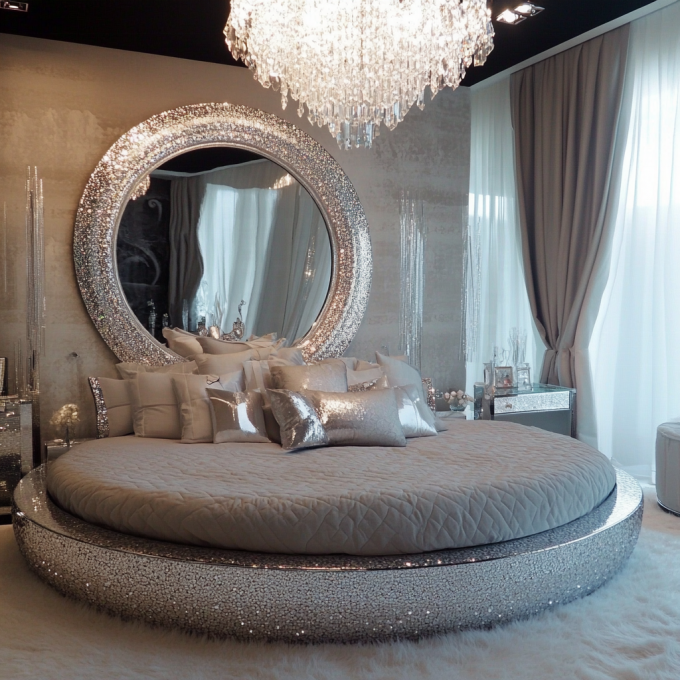 Set letto in stile moderno con specchi in taglia regina Arredamento moderno per camere da letto con design di specchi 5