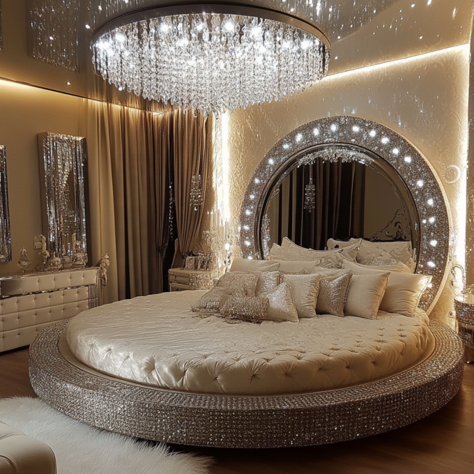 Set letto in stile moderno con specchi in taglia regina Arredamento moderno per camere da letto con design di specchi 6