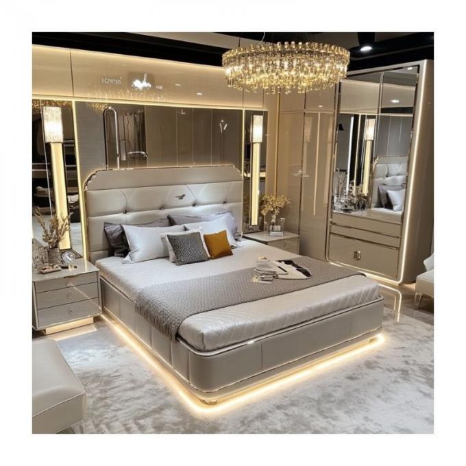 Letto in legno regolabile dal design moderno, misura queen size, per lusso italiano, set camera da letto king con specchi, in casa o in camera d'albergo 6