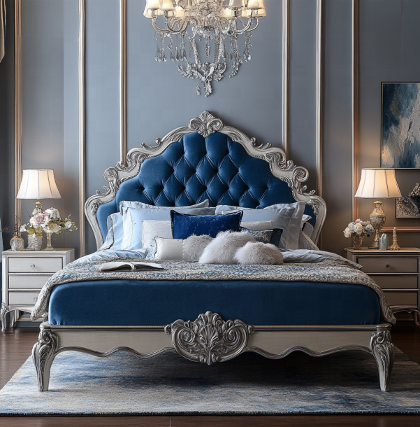 Eleganti mobili per camere da letto classici Set con testa di specchio King Size e materiale moderno MDF 2
