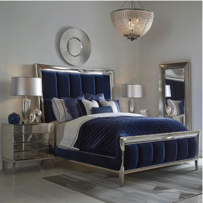 Eleganti mobili per camere da letto classici Set con testa di specchio King Size e materiale moderno MDF 6