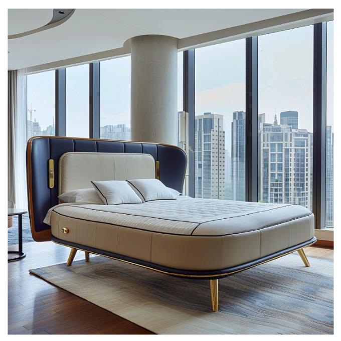 Hall Moderno in Pelle Master Bed Letto Matrimoniale in Legno Massello con Contenitore Struttura Letto in Pelle Italiana per Arredamento Casa Hotel Appartamento 2