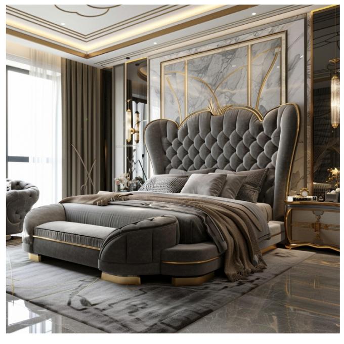 Hall Moderno in Pelle Master Bed Letto Matrimoniale in Legno Massello con Contenitore Struttura Letto in Pelle Italiana per Arredamento Casa Hotel Appartamento 1
