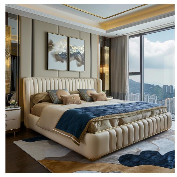Hall Moderno in Pelle Master Bed Letto Matrimoniale in Legno Massello con Contenitore Struttura Letto in Pelle Italiana per Arredamento Casa Hotel Appartamento 5