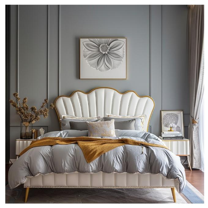 Hall Moderno in Pelle Master Bed Letto Matrimoniale in Legno Massello con Contenitore Struttura Letto in Pelle Italiana per Arredamento Casa Hotel Appartamento 6