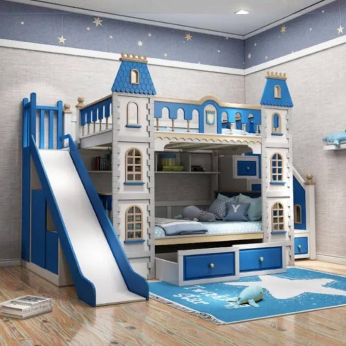 Mobili da letto blu da non perdere legno massello e MDF Letto a tappeto per ragazzi in blu 3