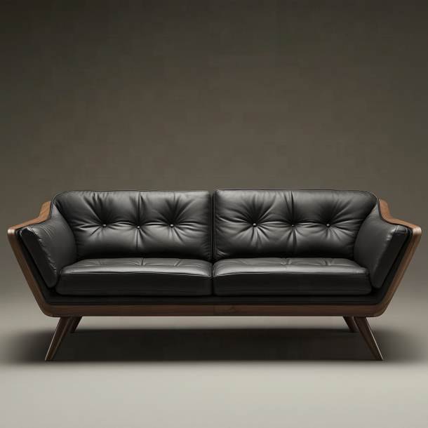Elegante divano componibile in legno con estremità, design italiano, moderno, per soggiorno, villa, con lussuosa pelle vera e mobili 3