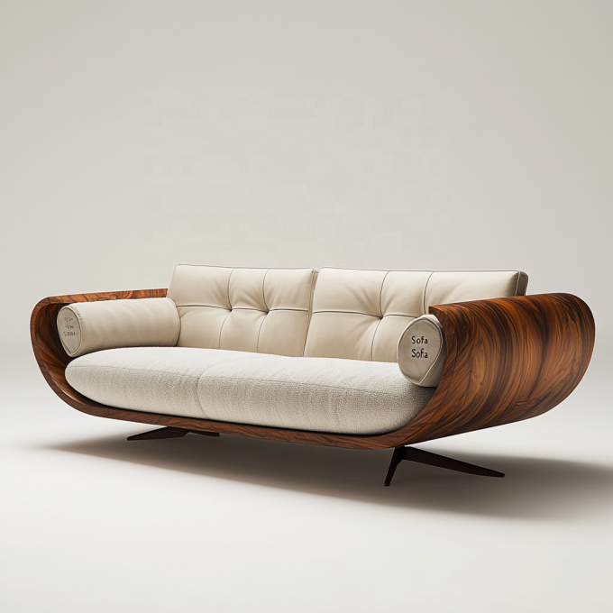 Elegante divano componibile in legno con estremità, design italiano, moderno, per soggiorno, villa, con lussuosa pelle vera e mobili 6