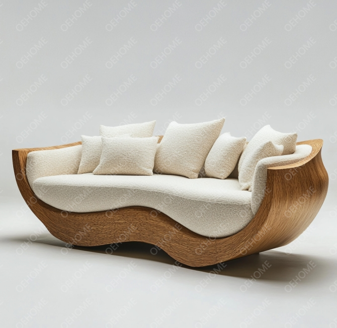 Mobili da giardino curvi Soggiorno Divano in legno con design moderno e opzioni personalizzabili 2