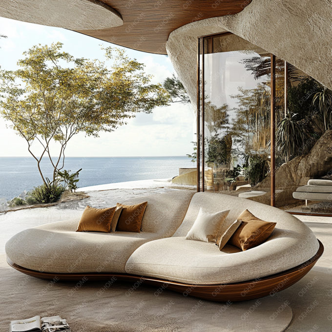 Mobili da giardino curvi Soggiorno Divano in legno con design moderno e opzioni personalizzabili 6
