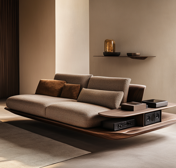 Divano Combinato in Pelle Moderna Italiana per Soggiorno con Elegante Design Europeo in Legno e Imbottitura in Spugna 1