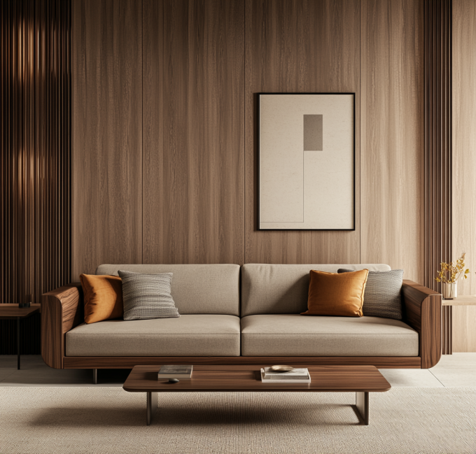 Divano Combinato in Pelle Moderna Italiana per Soggiorno con Elegante Design Europeo in Legno e Imbottitura in Spugna 2