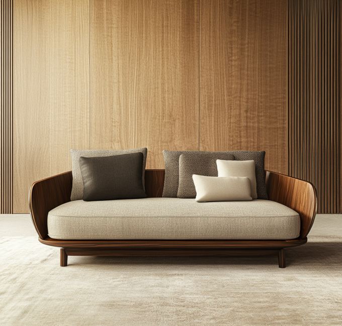 Divano Combinato in Pelle Moderna Italiana per Soggiorno con Elegante Design Europeo in Legno e Imbottitura in Spugna 4