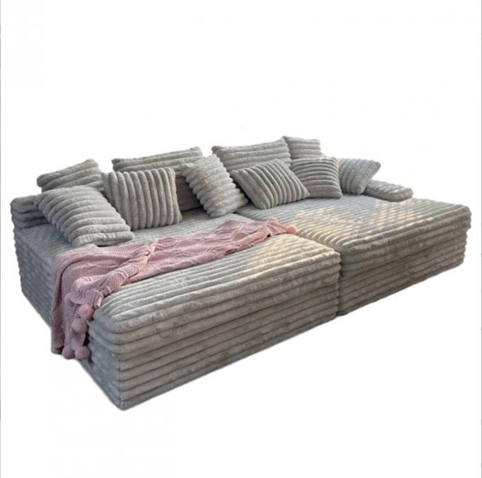 Divano componibile con chaise longue in tessuto di velluto a coste moderno, divano letto per cinema porta a porta per soggiorno contemporaneo 3