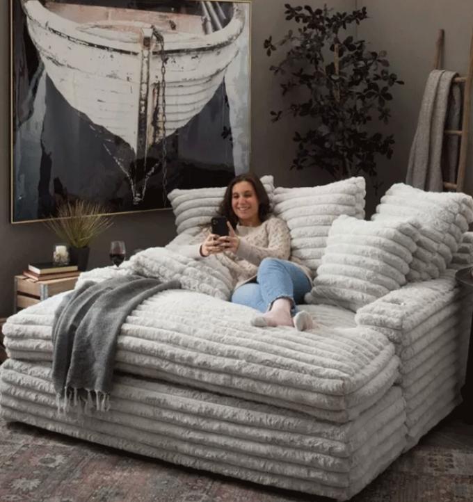 Divano componibile con chaise longue in tessuto di velluto a coste moderno, divano letto per cinema porta a porta per soggiorno contemporaneo 4