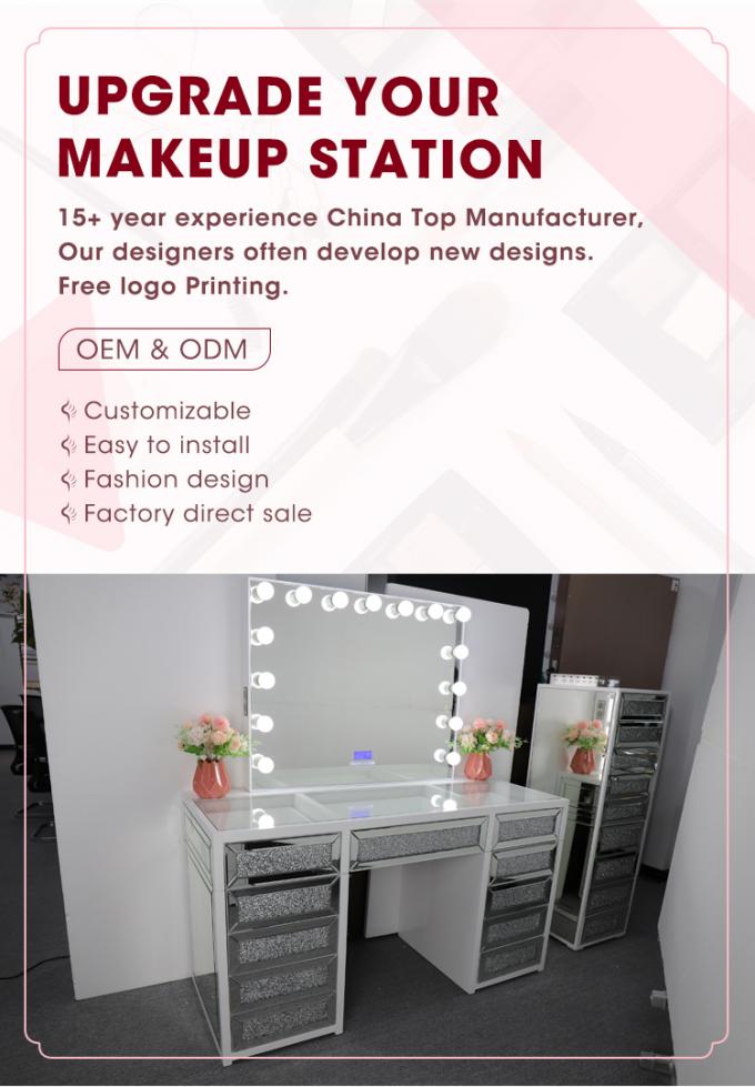 Moderno design tavolo di trucco a quercia con comodino a specchi illuminati tavolo da lavoro e deposito 1