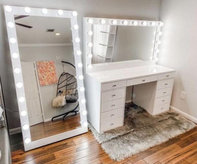 Set di camerino in legno con cassetto e specchio in legno a colori personalizzati 14