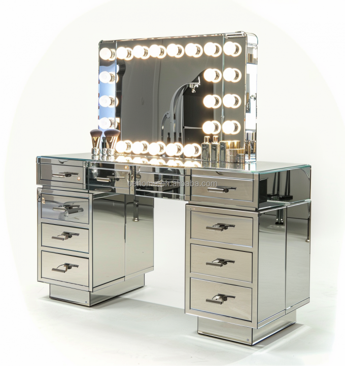 Set di camerino in legno con cassetto e specchio in legno a colori personalizzati 7