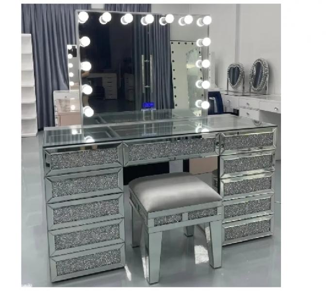 Toeletta da trucco con diamanti frantumati scintillanti con 2 cassetti e scomparto per gioielli per la camera da letto delle ragazze 14