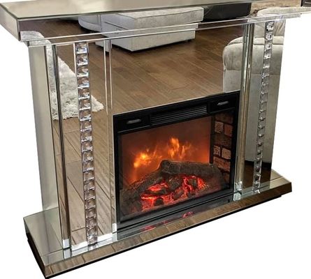 Arredamento elettrico a cristallo galleggiante in legno a specchio camino diamante frantumato