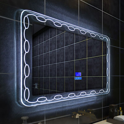 Rectangolo Magnificazione Illuminato Specchio Parete Montaggio Blu Illuminazione