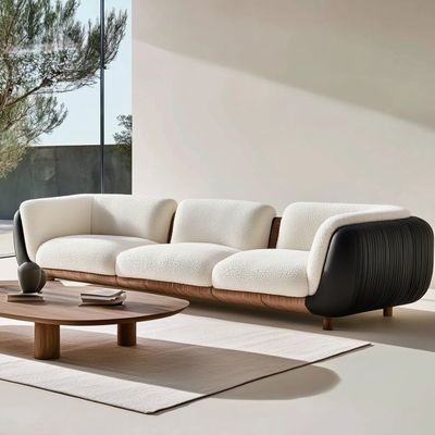 Moderno Divano Set 3 Sedie Soft Bay Soggiorno Seduta Divano Boucle Tessuto Arredamento Bianco Materiale di riempimento schiuma