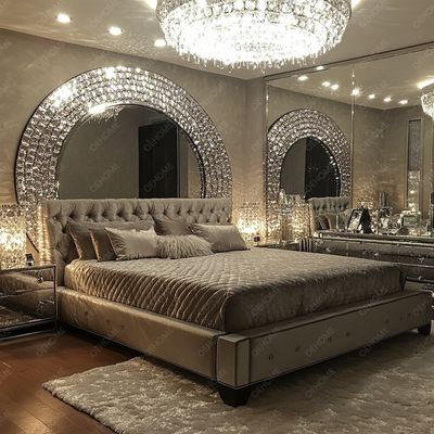 Set di mobili per la casa Regolabile camera da letto a telaio d'argento letto specchiato letto king size Led Mobile specchio per appartamento camera da letto