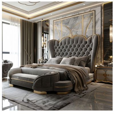 Hall Moderno in Pelle Master Bed Letto Matrimoniale in Legno Massello con Contenitore Struttura Letto in Pelle Italiana per Arredamento Casa Hotel Appartamento