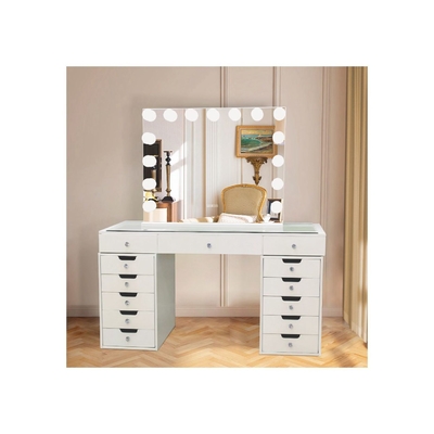 Specchio per trucco con cornice in metallo e touch screen, 15 lampadine, specchio da trucco con luci a LED