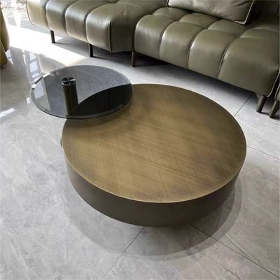Tavolo da caffè rotondo in vetro temperato oro metallo Forma del tamburo contemporaneo