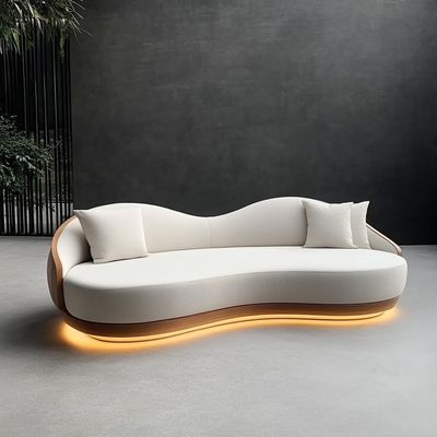 Divano angolare modulare in tessuto boucle curvo, decorativo, accogliente, componibile, per pavimento, mobili, set moderno per soggiorno
