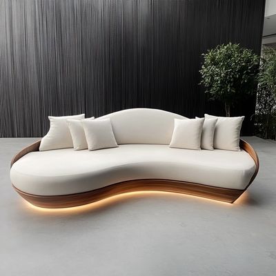 Arredamento a schiena a doppio sedile in stile tufted divano bianco amore con cuscino in tessuto a luna di legno hotel must-have