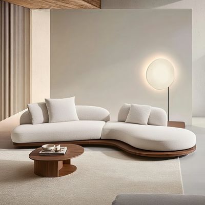 Set di divani in stile giapponese, color noce, con gambe in legno e tessuto tecnico antimacchia