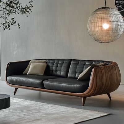 Elegante divano componibile in legno con estremità, design italiano, moderno, per soggiorno, villa, con lussuosa pelle vera e mobili