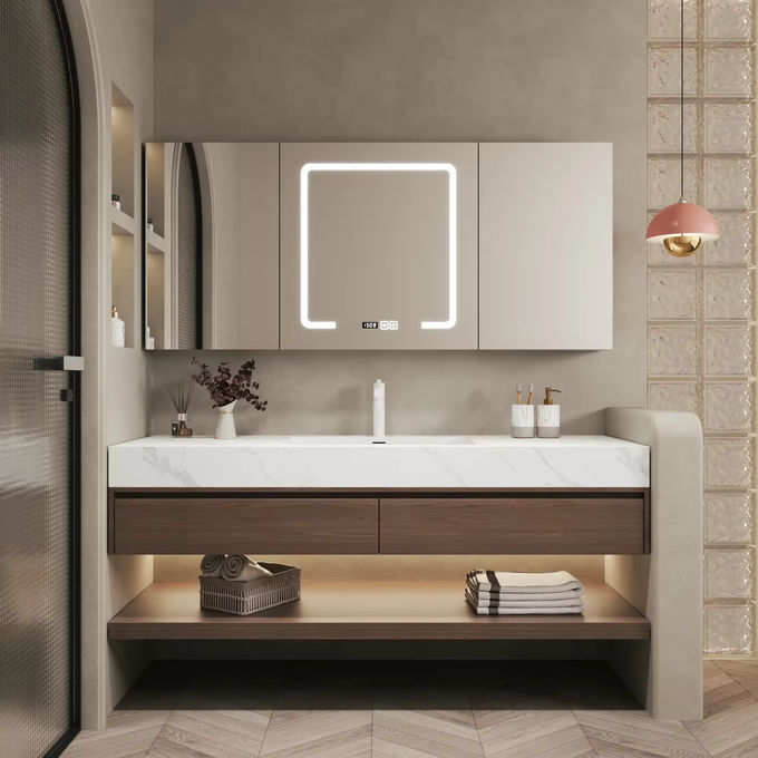 Legno di cartone MDF Bagno gabinetti lavandino Unità Specchio d'argento 1